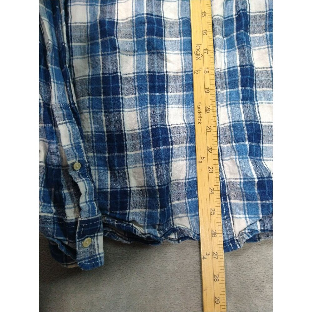Lucky Brand Shirt Mens Large Blue Plaid Linen California Fit Button Up - Picture 4 of 11